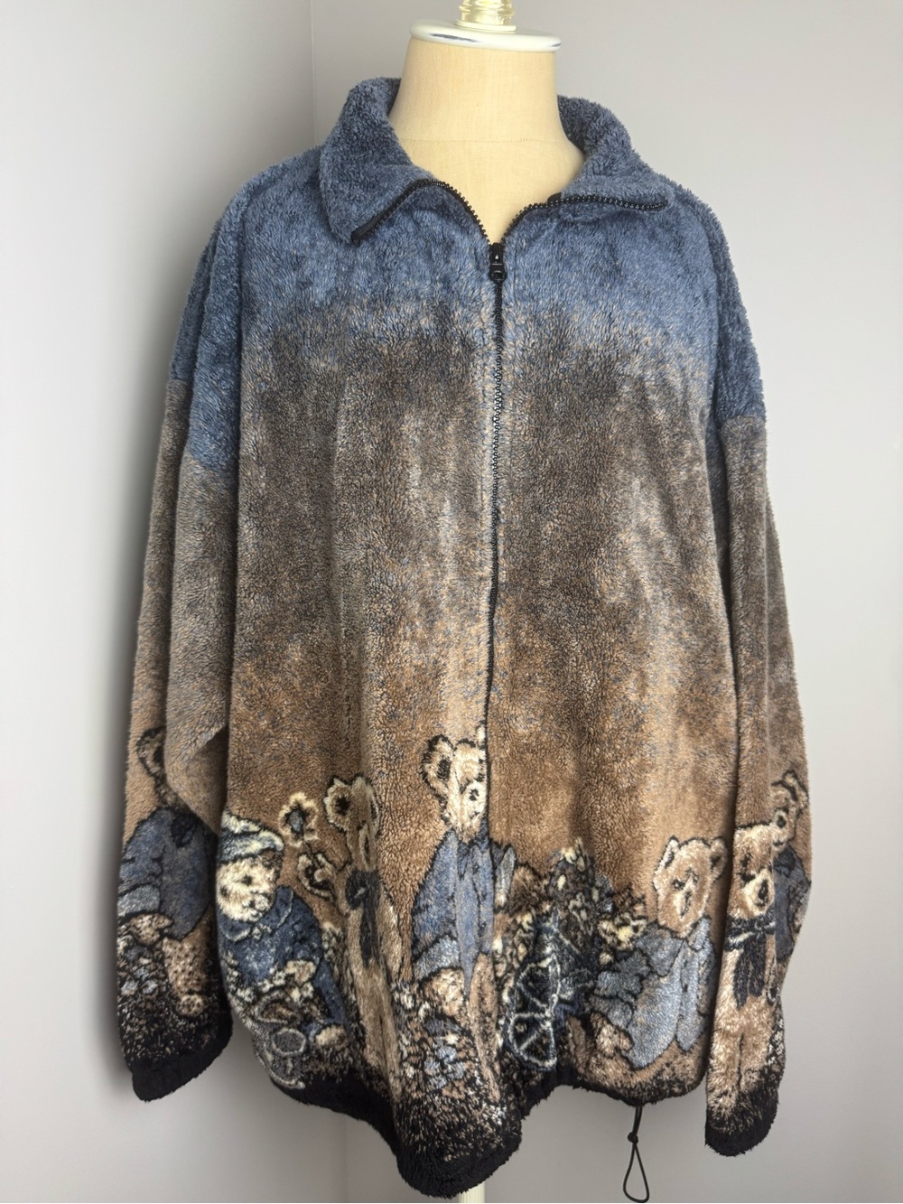 Vintage 90s Teddy Bear Fleece Jacket in Blue and Brown *RARE*